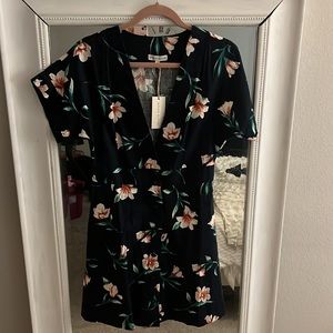 Anthropologie Moon River Navy Blue Floral Button Down Dress